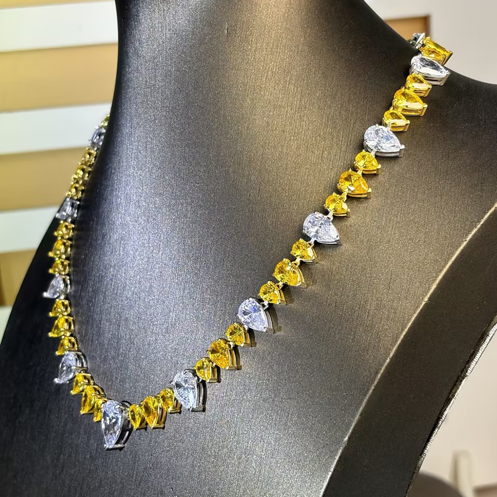 Pear Cut Yellow&White Sapphire Necklace