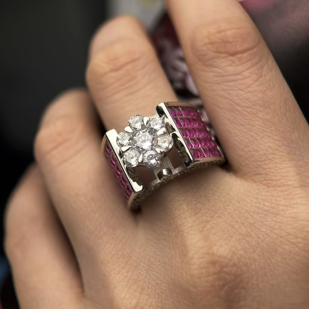 Floral Design 0.75ct Round Cut White Sapphire Engagement Ring