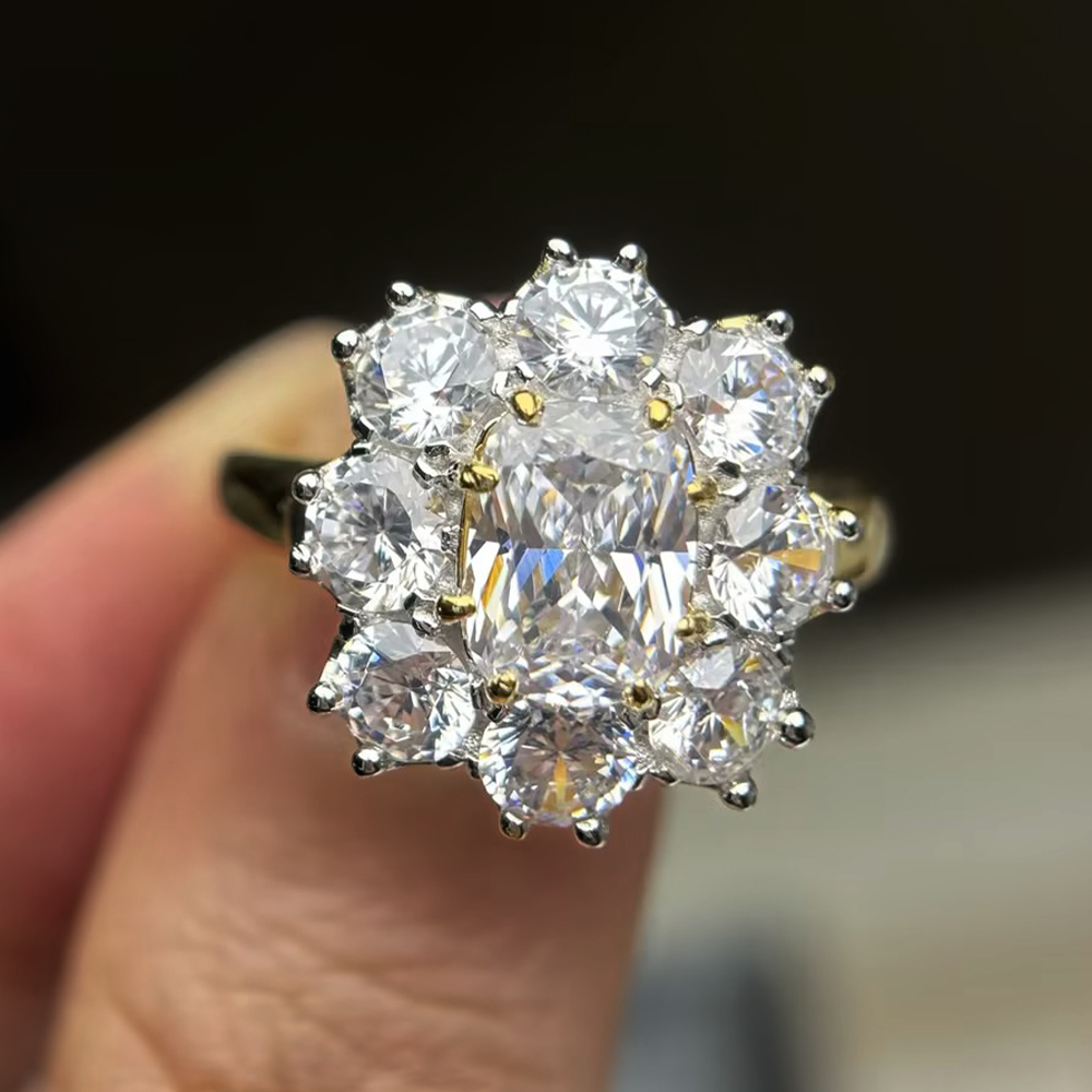 Vintage Cluster White Sapphire Cushion Cut Floral Engagement Ring