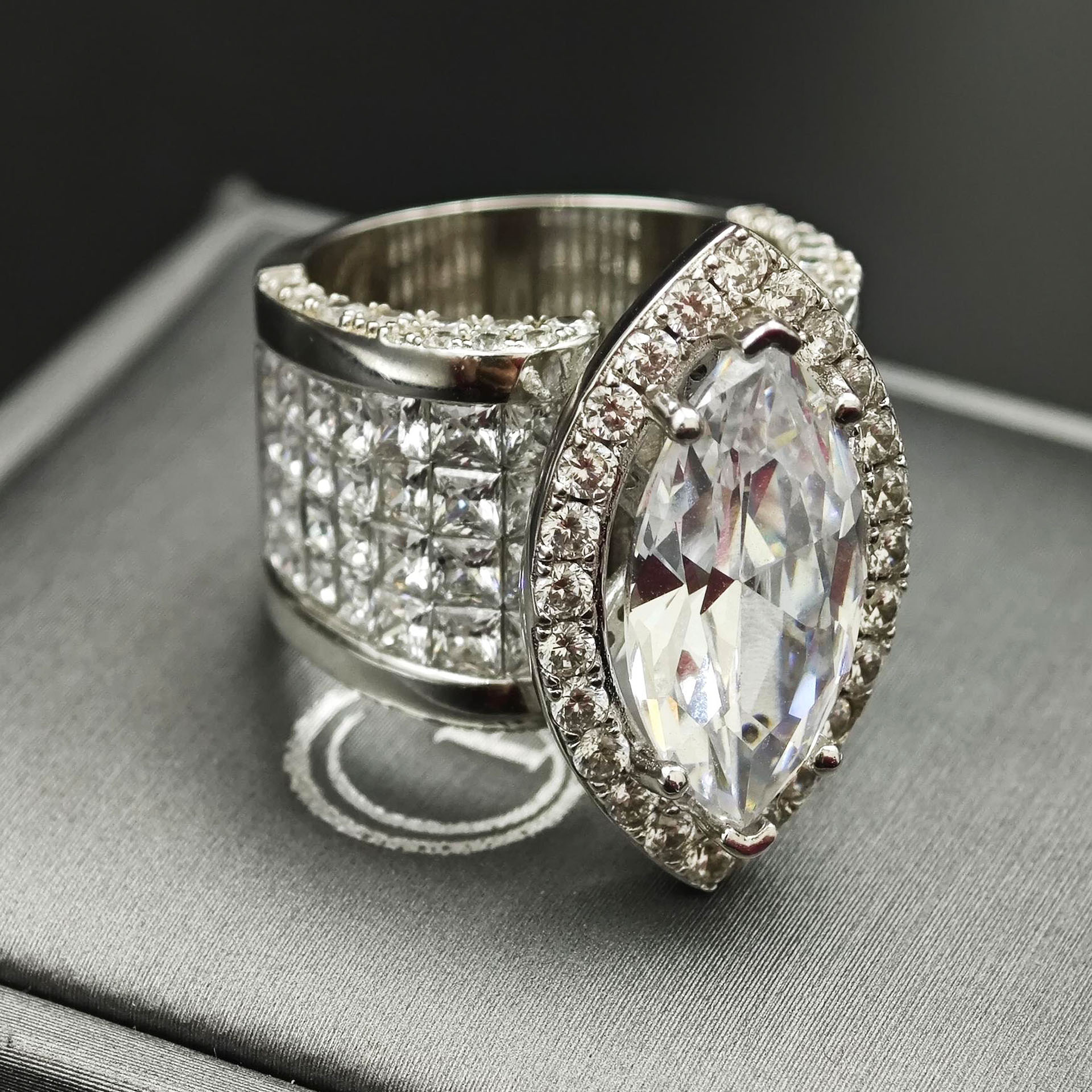 5ct Halo Marquise Cut White Diamond Wide Band