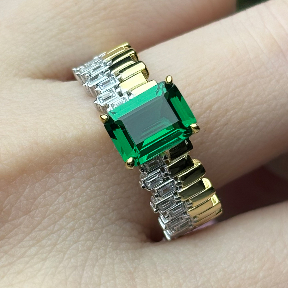 Original Design - 3ct Emerald Cut Emerald Sapphire Engagement Ring