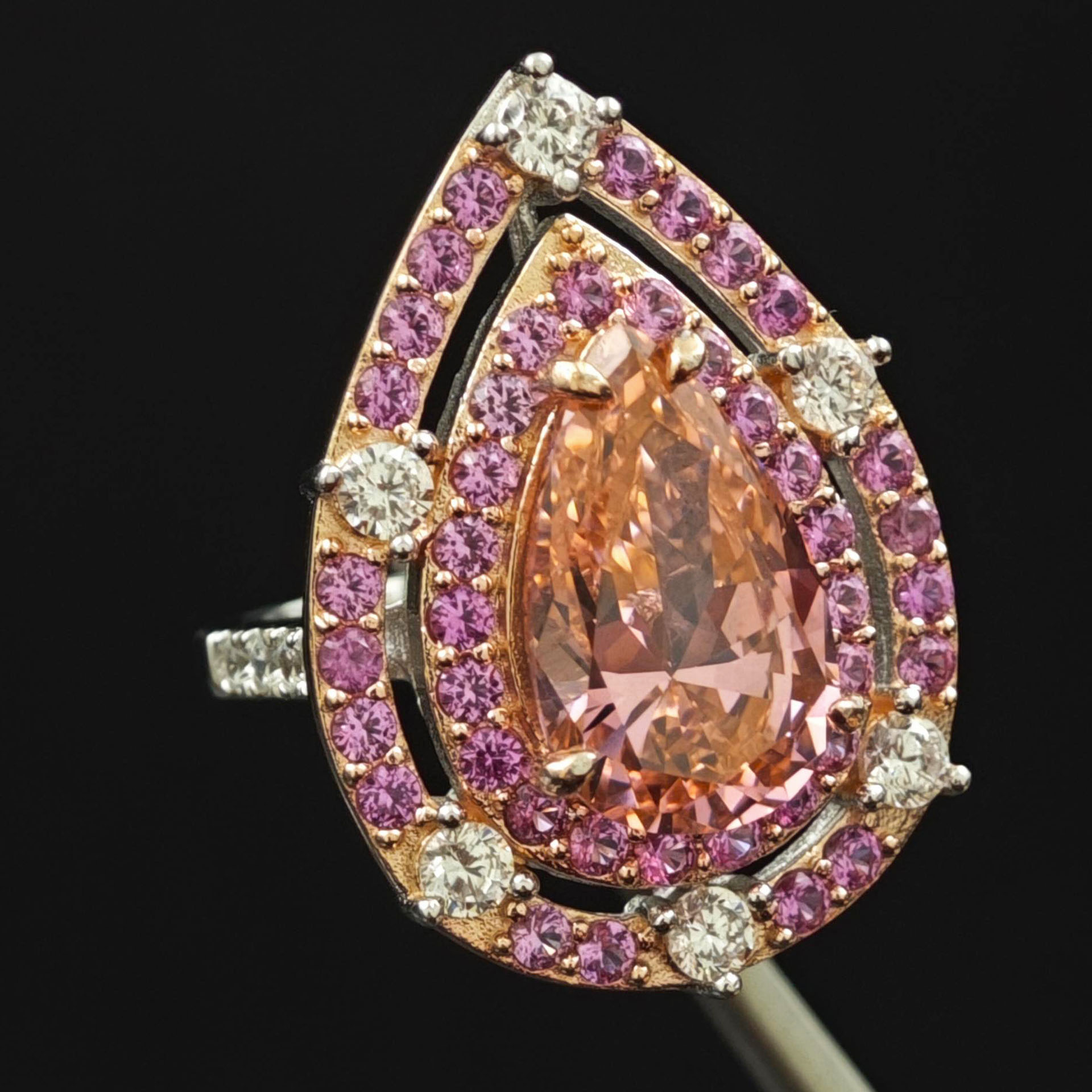 5ct Halo Pear Cut Pink Sapphire Engagement Ring