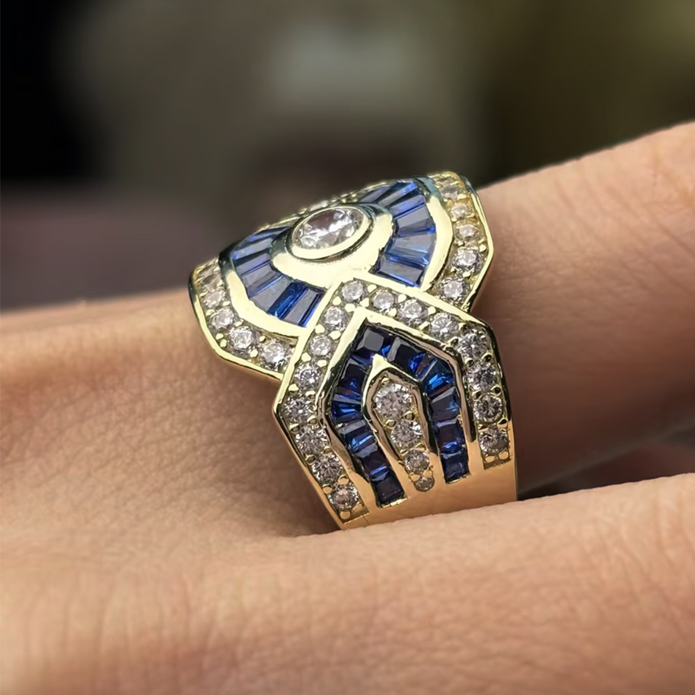 Art Deco Blue Sapphire Baguette Cut Men's Band
