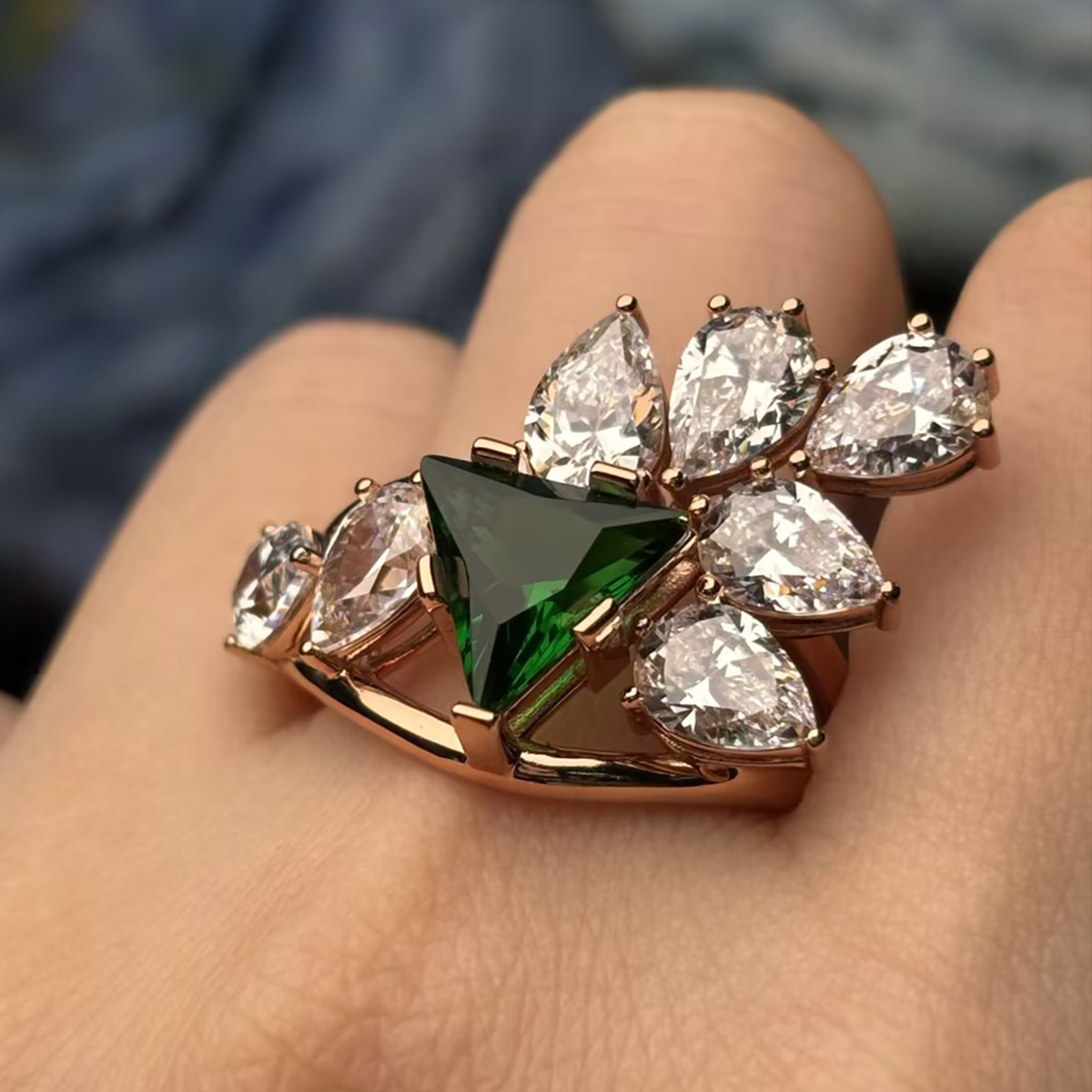 2ct Triangular Cut Emerald Rose Gold Engagement Ring