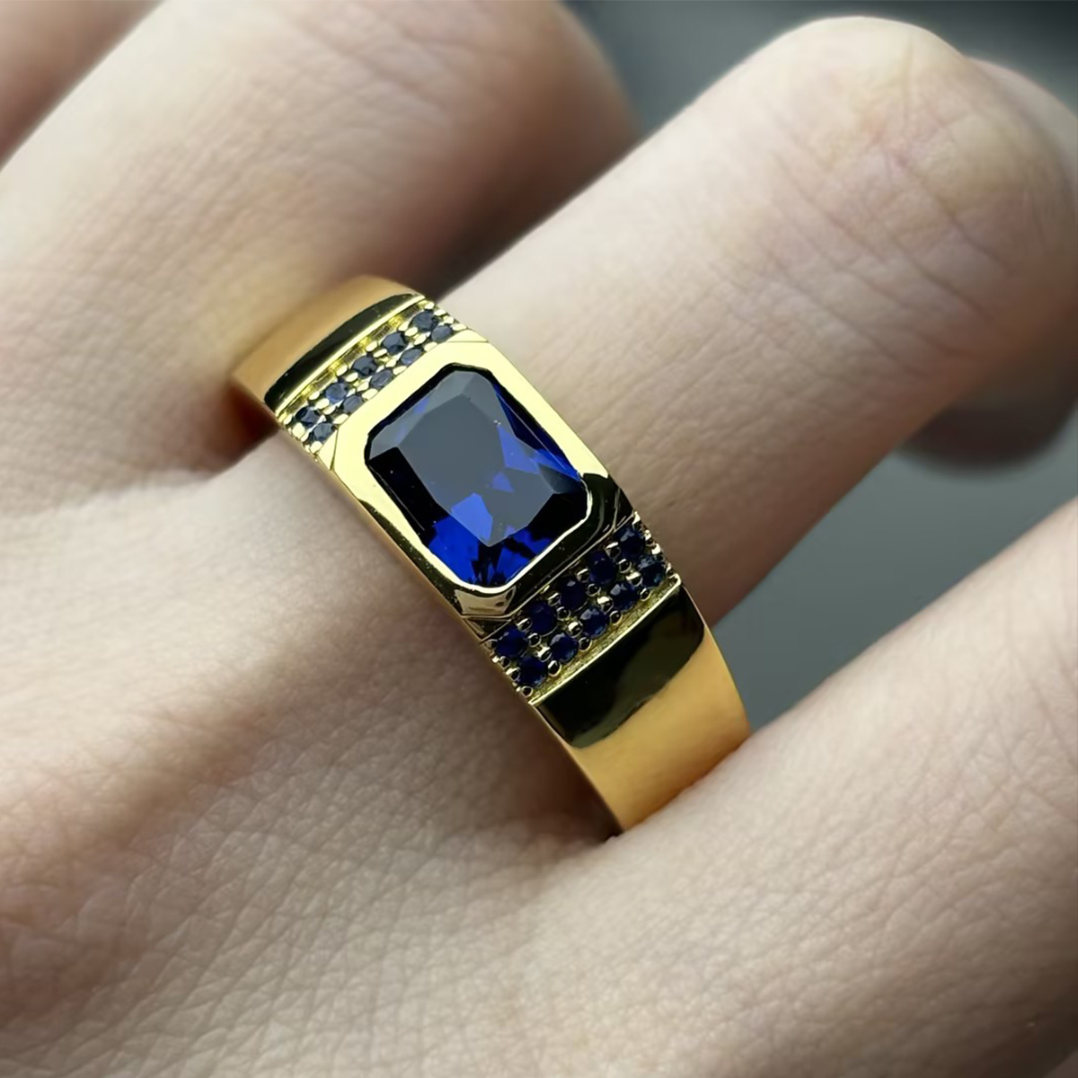2ct Radiant Cut Blue Sapphire Men's Ring