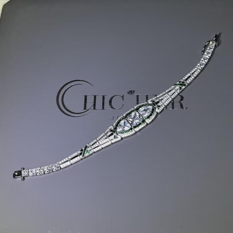 Art Deco Asscher & Shield Cut White Sapphire Bracelet
