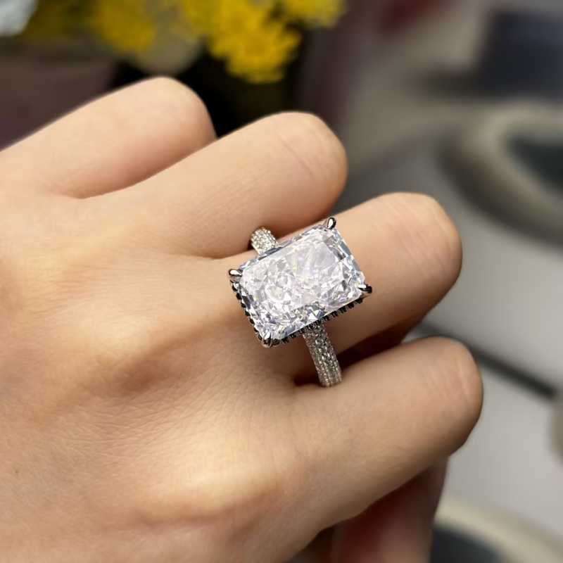 7ct Under Halo Radiant Cut Diamond Engagement Ring