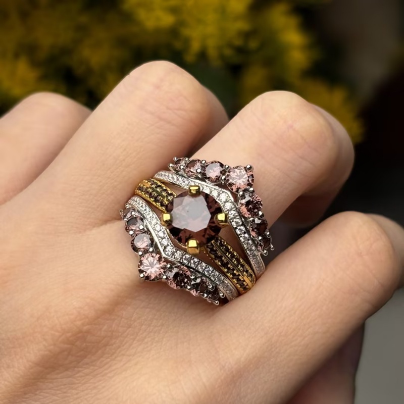 Dramatic Regal 3ct Round Cut Coffee Sapphire Wedding Sets/2 pcs