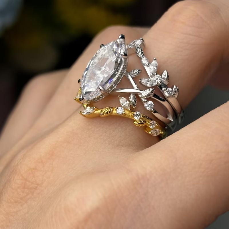 3ct Marquise Cut White Sapphire Vine Ring Set / 3-Piece