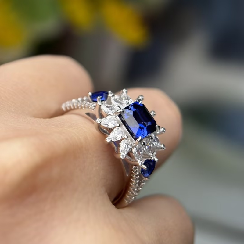 3.25ct Asscher Cut Sapphire Halo Cocktail Ring