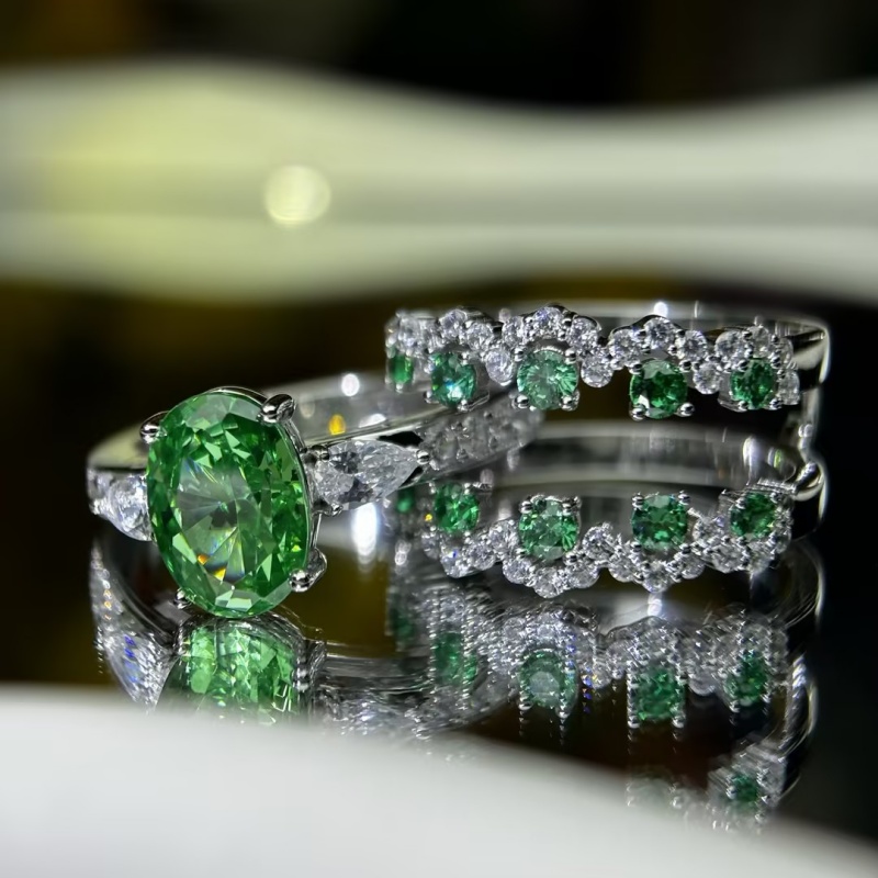 Original Design - 2ct Oval Cut Green Sapphire Wedding Set（2pcs）