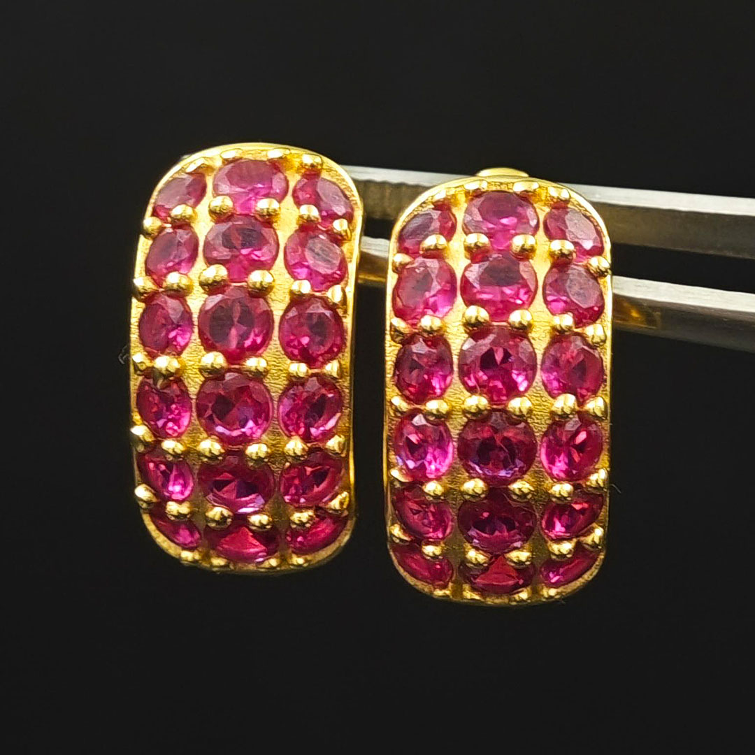 Pavé Setting Round Cut Ruby Sapphire Drop Earrings