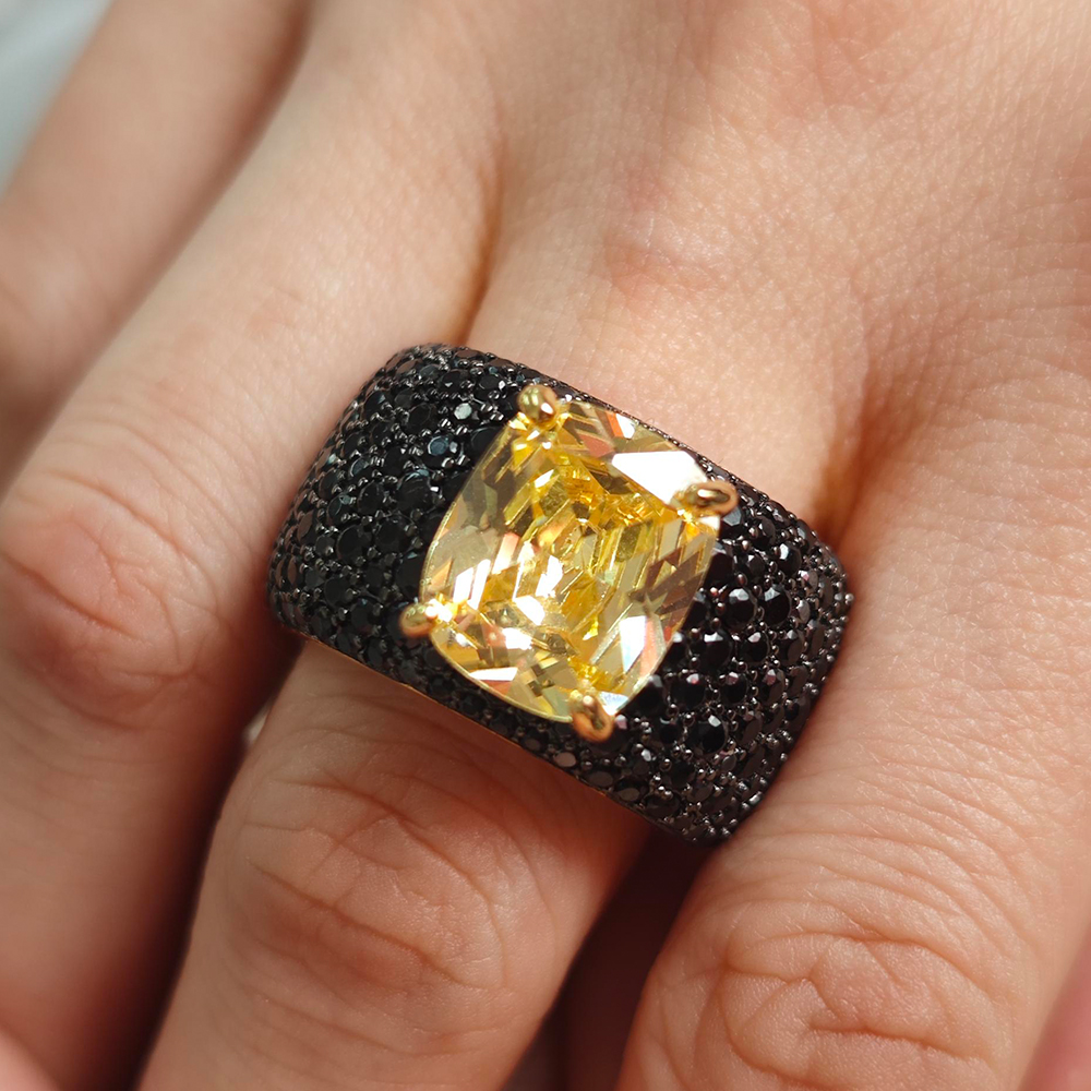7ct Cushion Cut Yellow Sapphire Pave Setting Ring