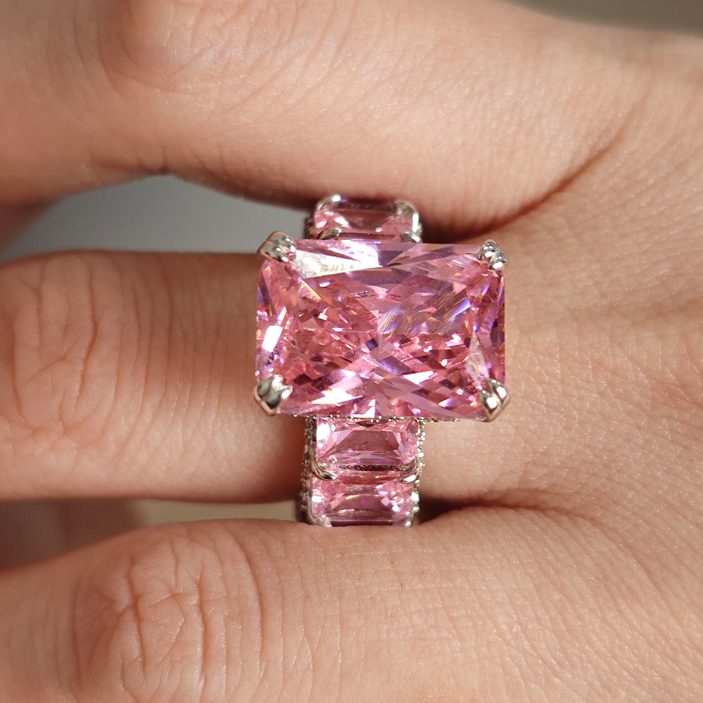 Under Halo 8ct Radiant Cut Pink Sapphire Engagement Ring