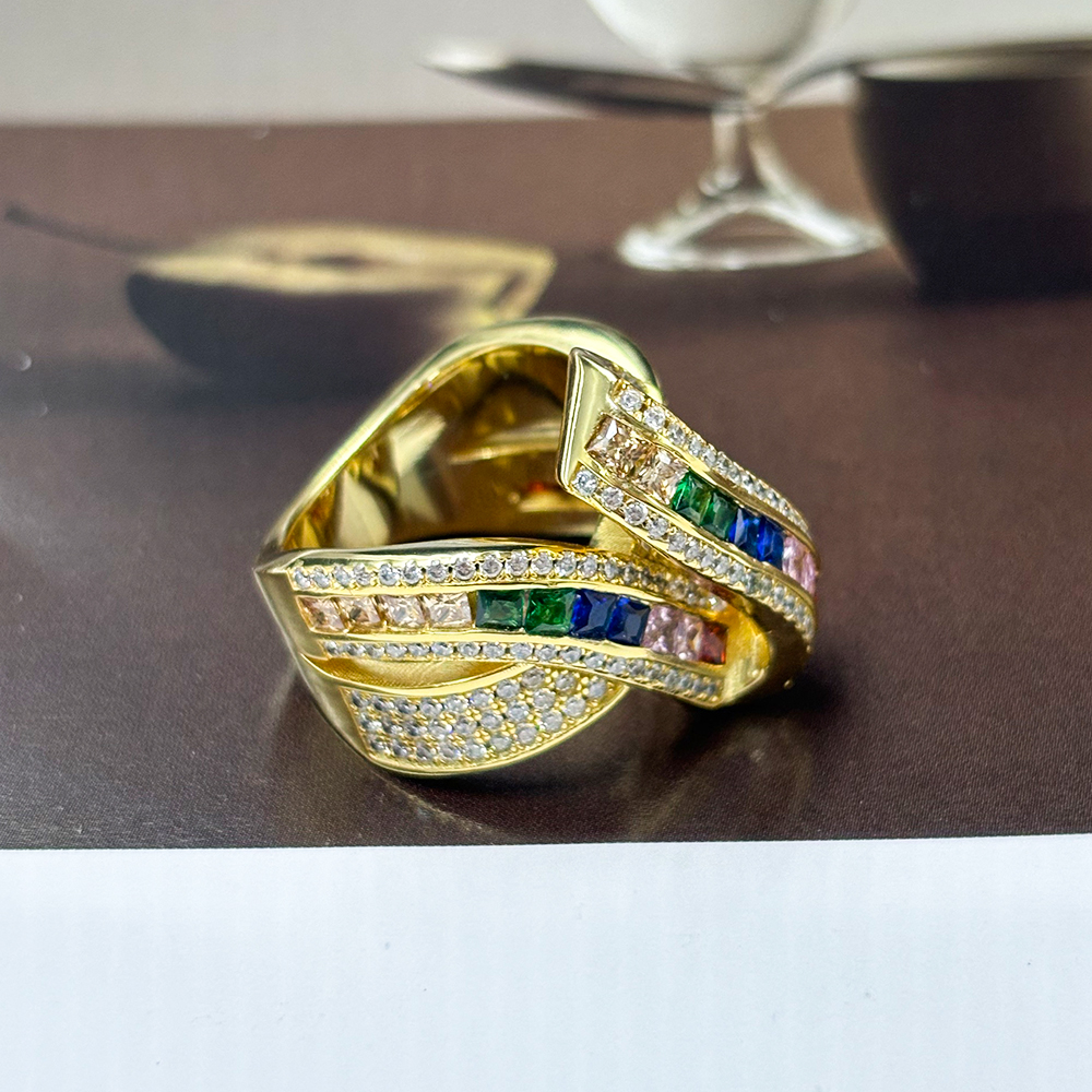 4.35ct Ribbon design Princess Cut Rainbow Sapphire Ring