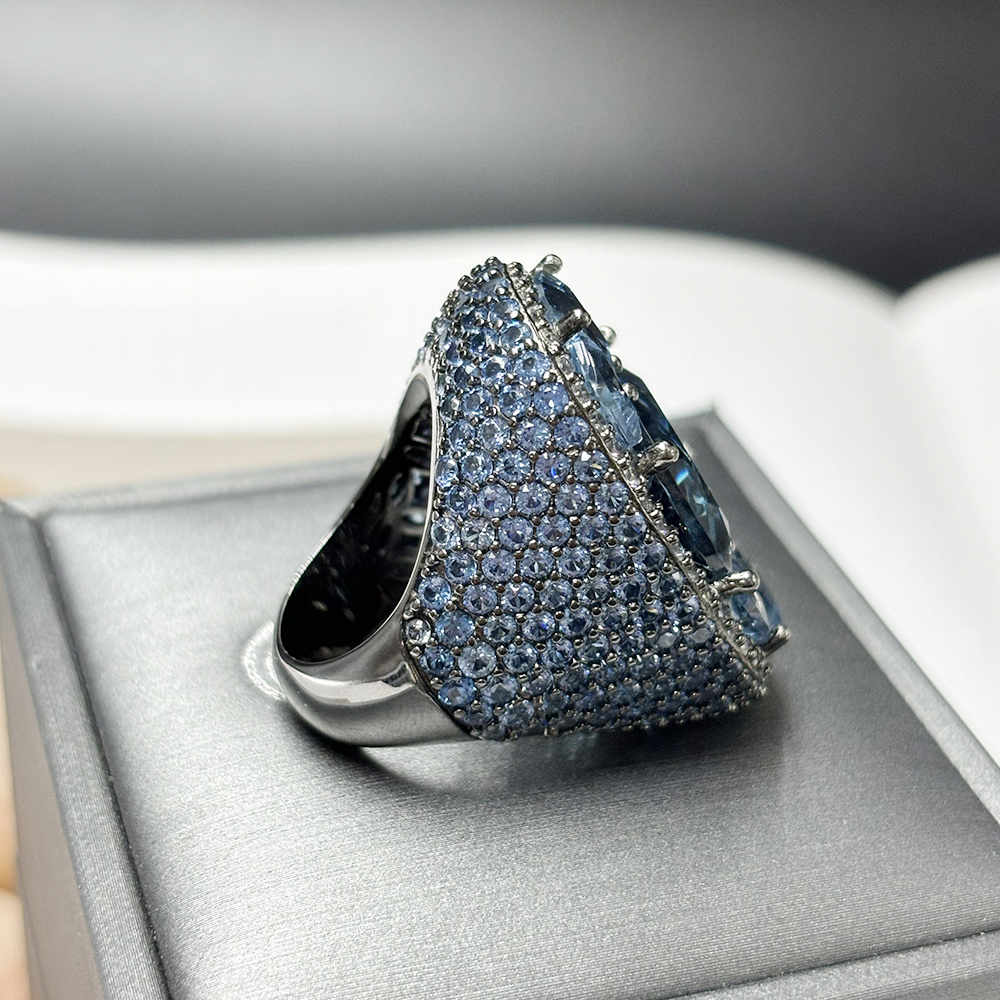 Gradient Sapphire Earrings & Aquamarine Ring Jewelry Set/2pcs