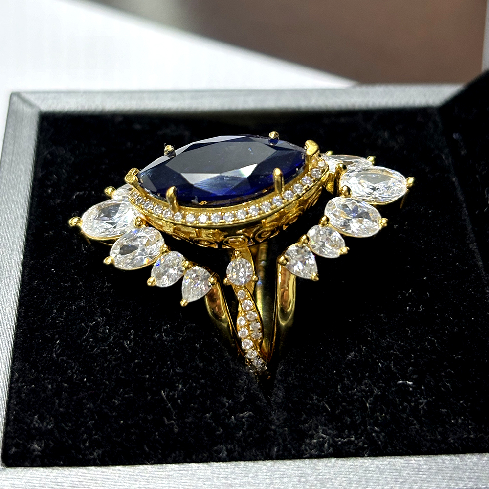 Halo 6ct Marquise Cut Blue Sapphire Wedding Set/3pcs