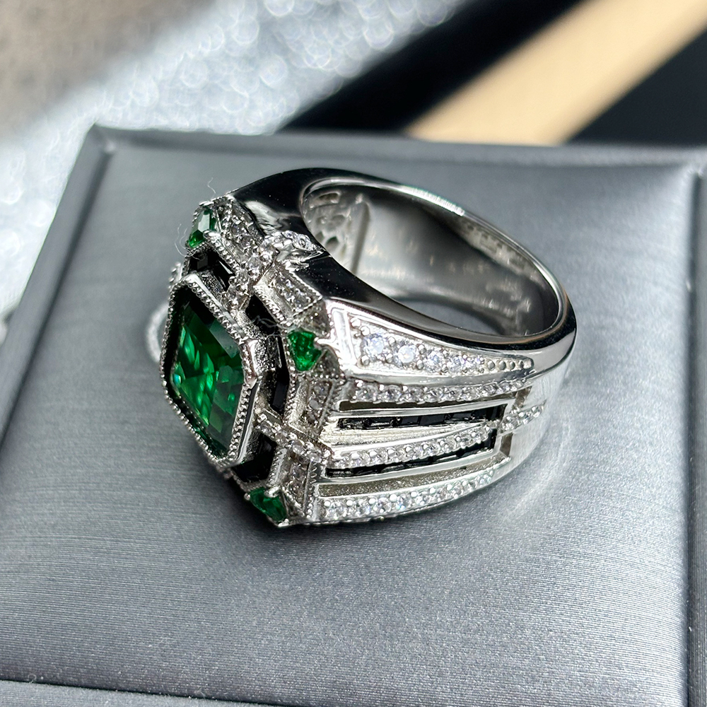 Art Deco 5ct Asscher Cut Emerald Sapphire Ring for Men