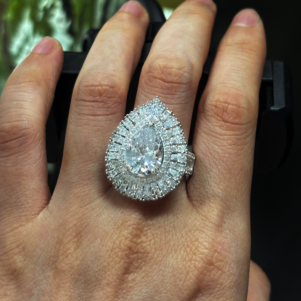 Brilliant Halo 5ct Pear Cut Diamond Cocktail Ring