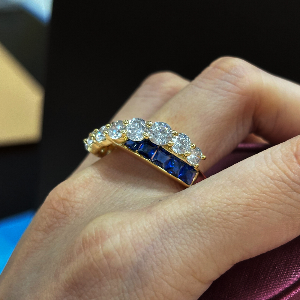 2.45ct Two-Tone Sapphire&Diamond Bypass Ring
