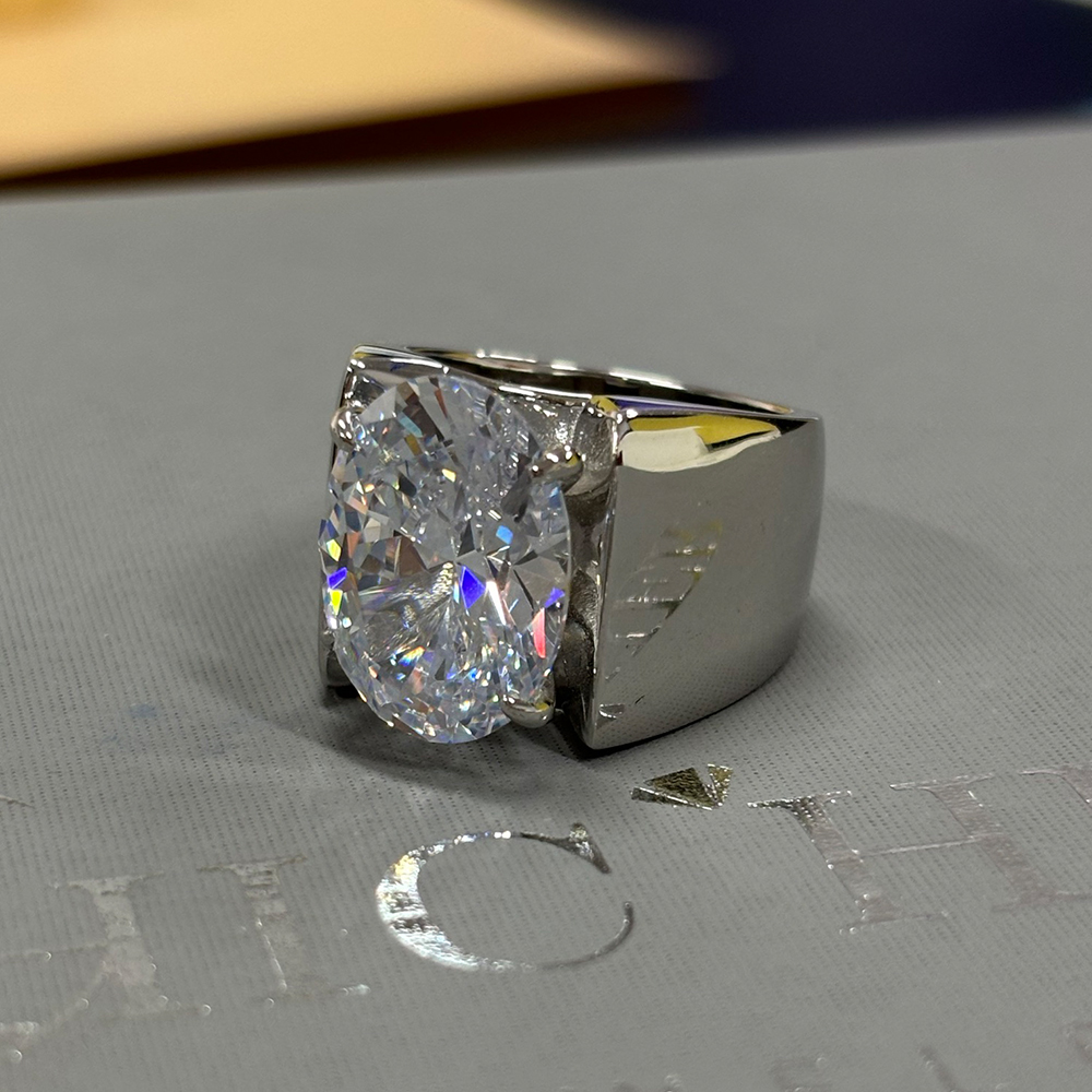 5ct Channel Setting Oval Cut White Sapphire Men's Ring