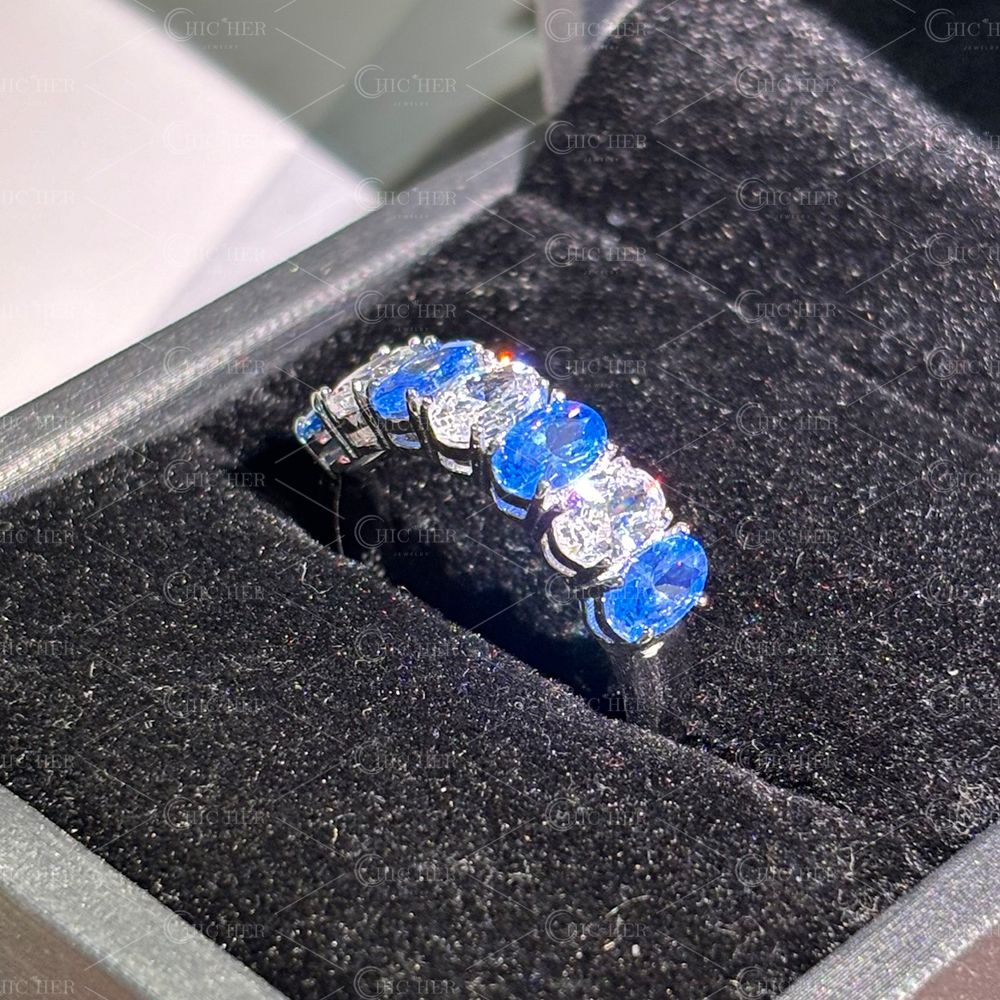 3.5ct Seven-Stone Oval Cut Aquamarine Eternity Ring