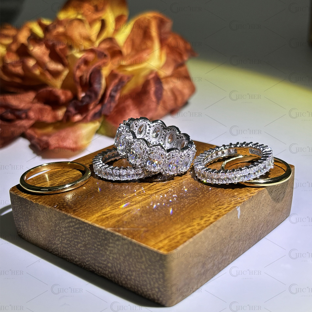 8.75ct Cushion Cut White Sapphire Stacking Ring Set/ 5pcs