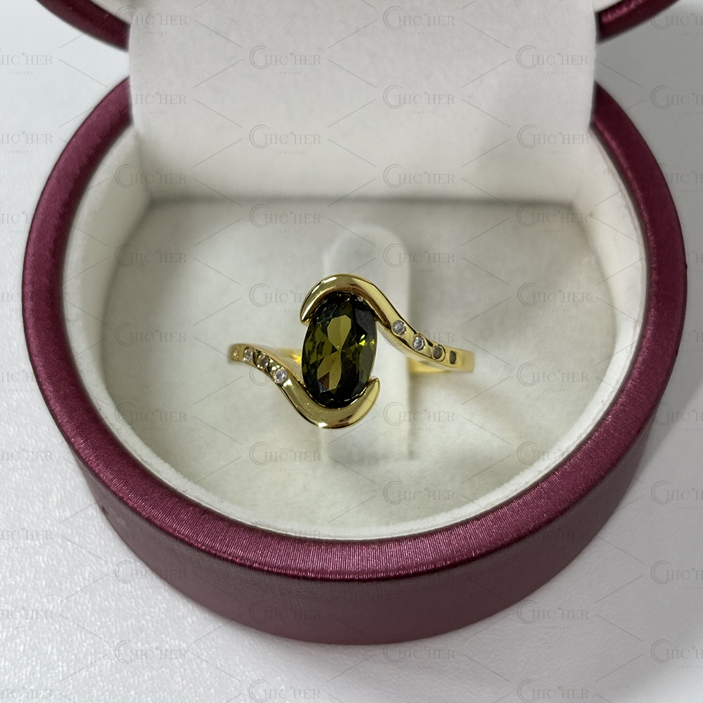 Bypass Design 4ct Oval Cut Tourmaline Green Sapphire Engagement Ring