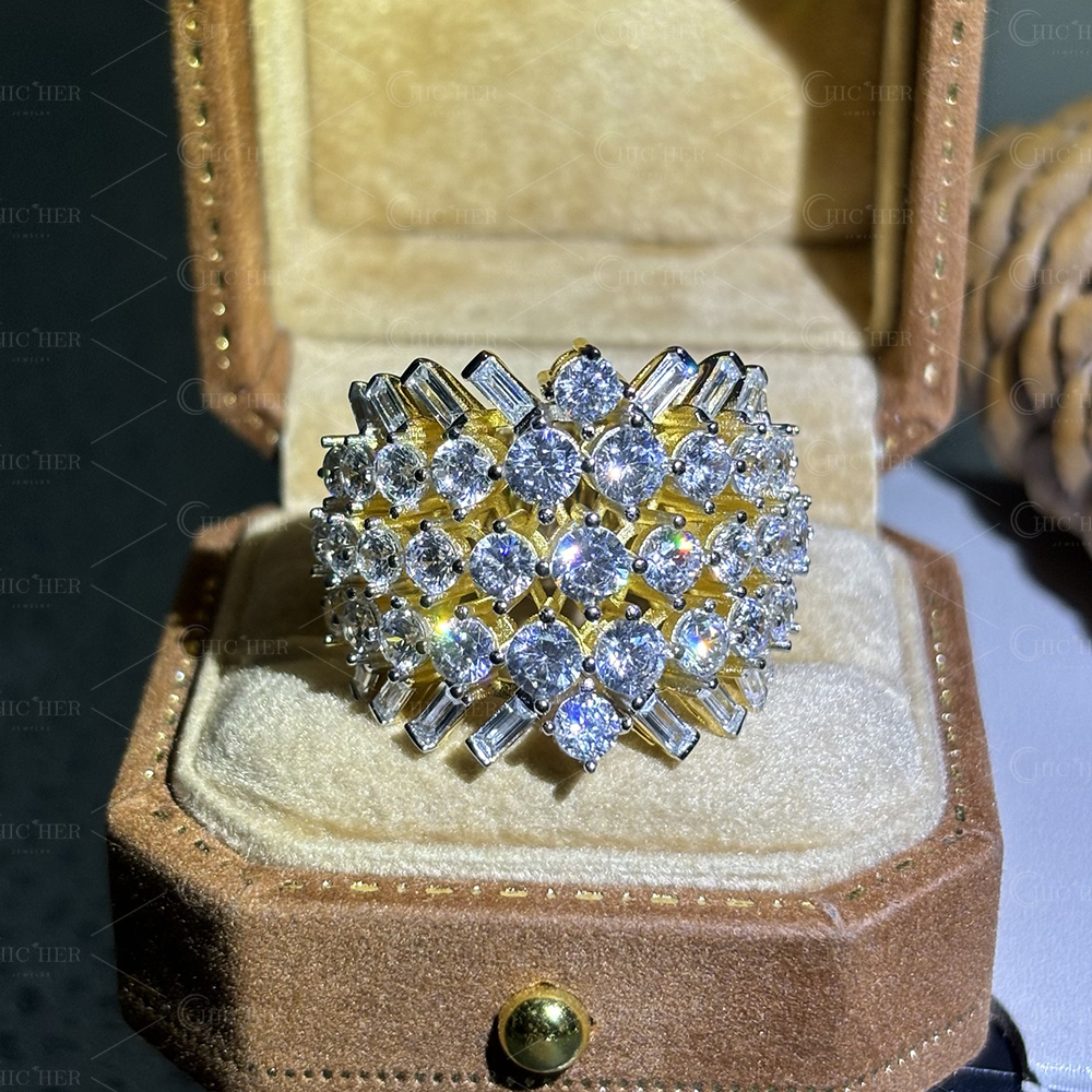 Three Row 4.95ct White Sapphire Cocktail Ring