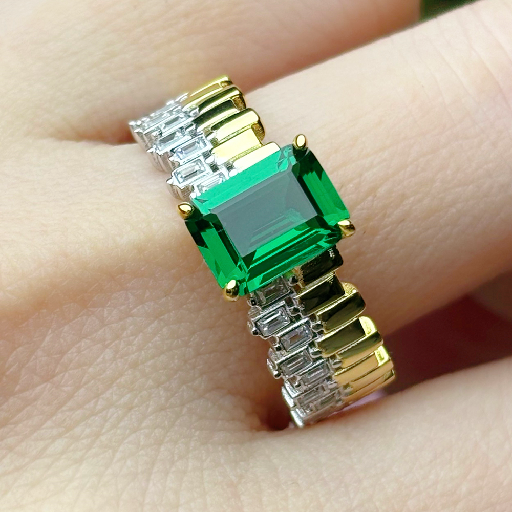 Original Design - 3ct Emerald Cut Emerald Sapphire Engagement Ring