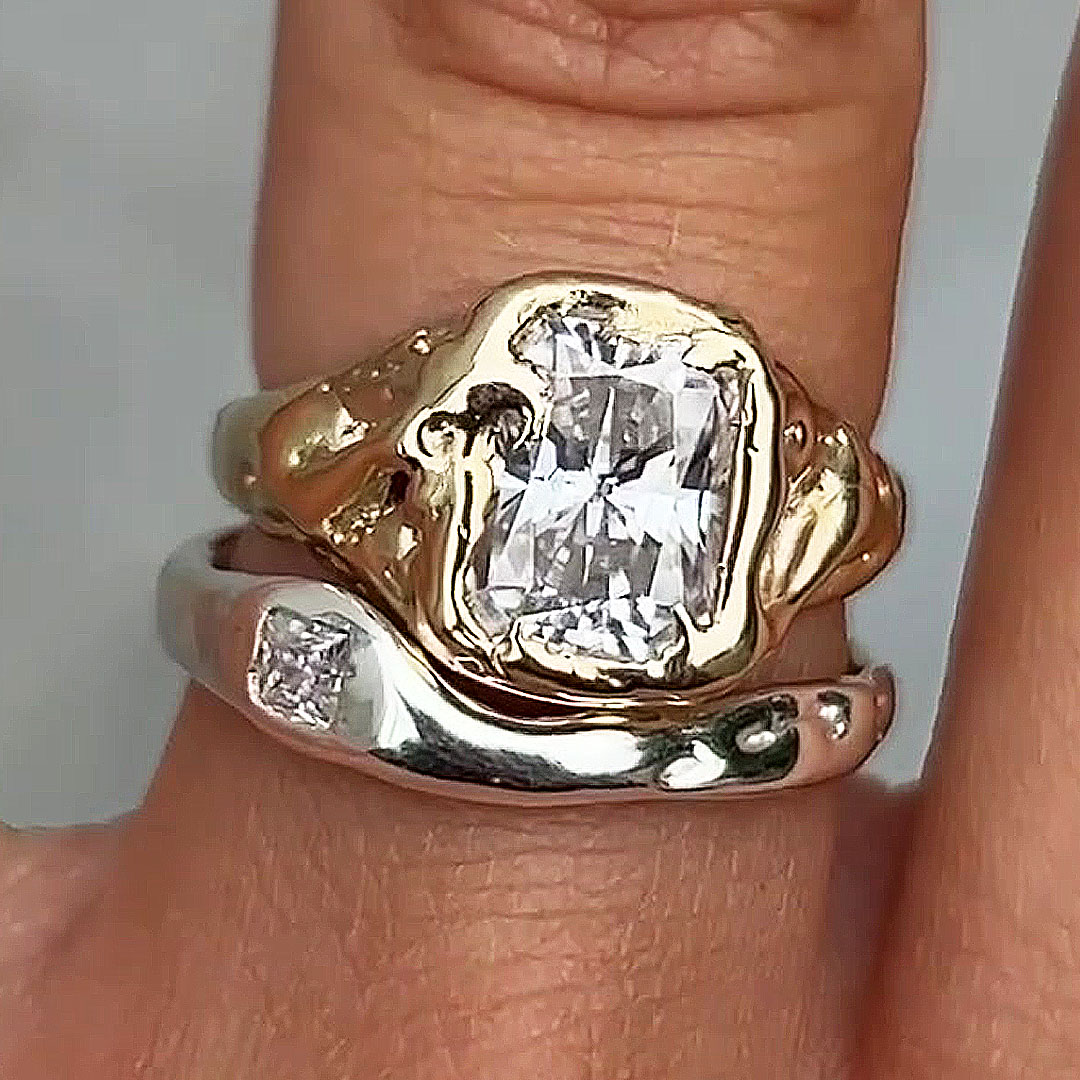 Art Deco Design 4ct Radiant Cut White Sapphire Ring Set