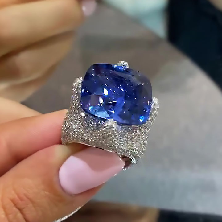 7ct Cushion Cut Blue Sapphire Cocktail Ring