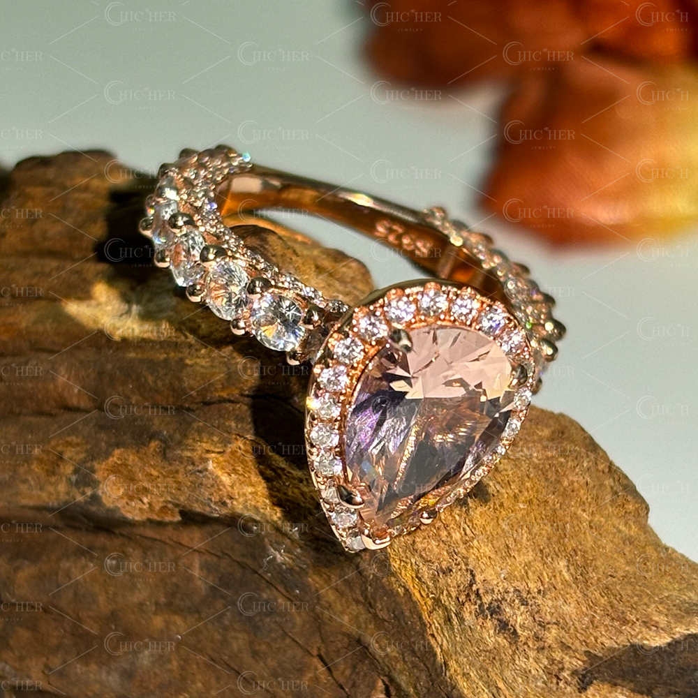 6ct Halo Pear Cut Pink Sapphire Engagement Ring