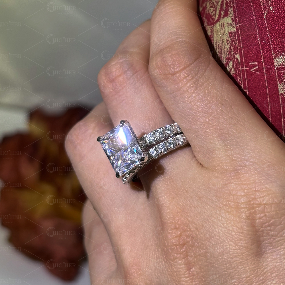 4ct Radiant Cut White Sapphire Stackable Ring Set