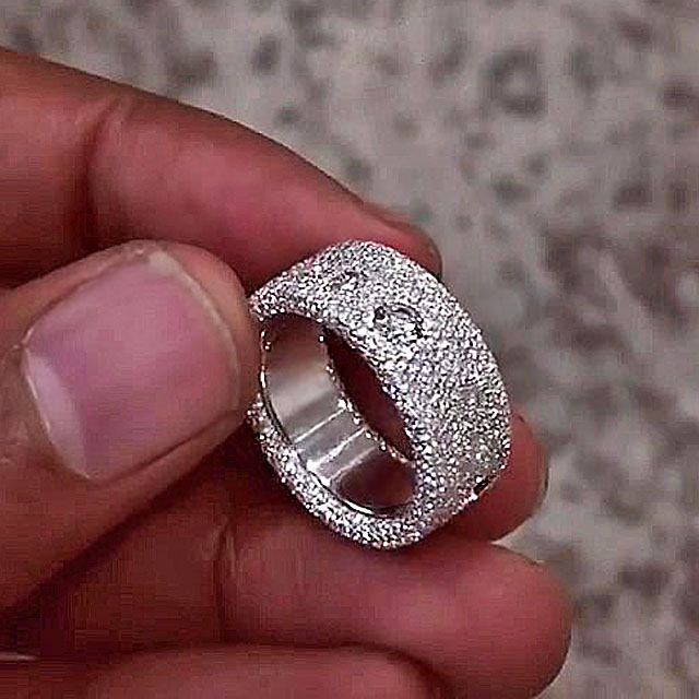 6.75ct Pave Setting Round Cut White Sapphire Men's Eternity Ring