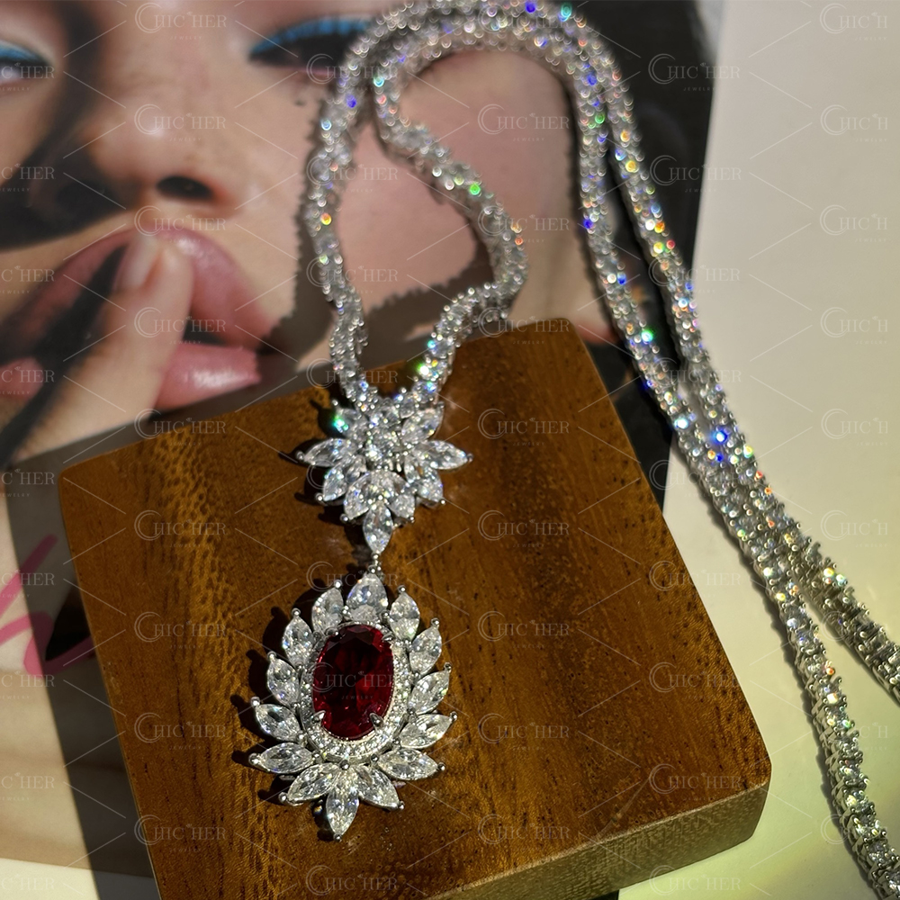 Oval Cut Ruby Sapphire Pendant Necklace