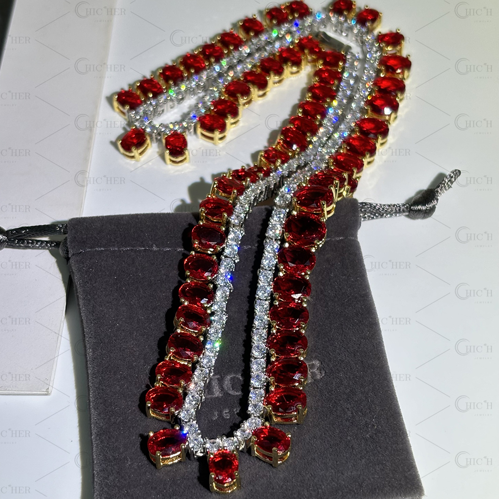 Oval Cut Ruby Sapphire Necklace