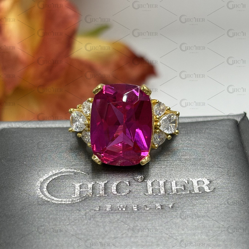 7ct Cushion Cut Pink Sapphire Engagement Ring