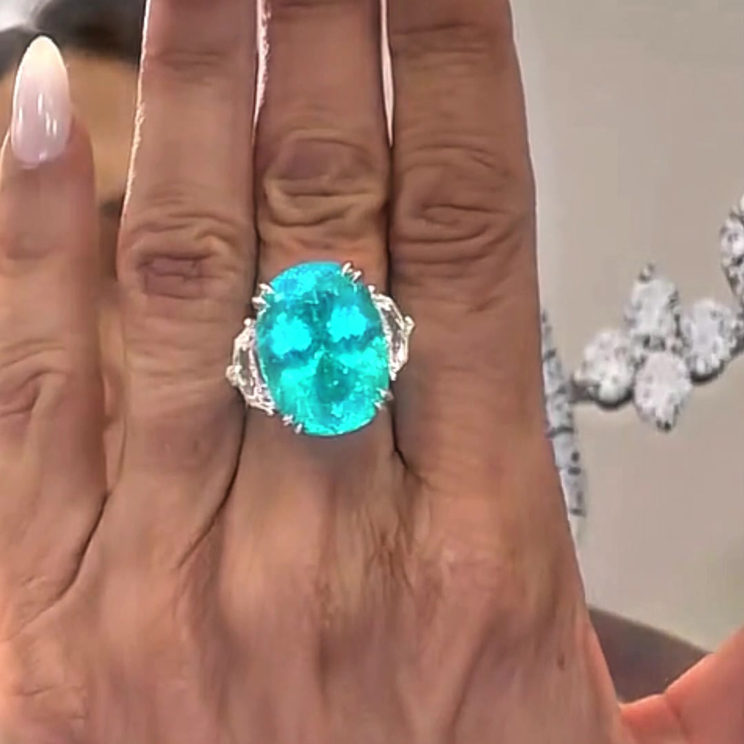 5.25ct Oval Cut Aquamarine Sapphire Three Stone Engagement Ring