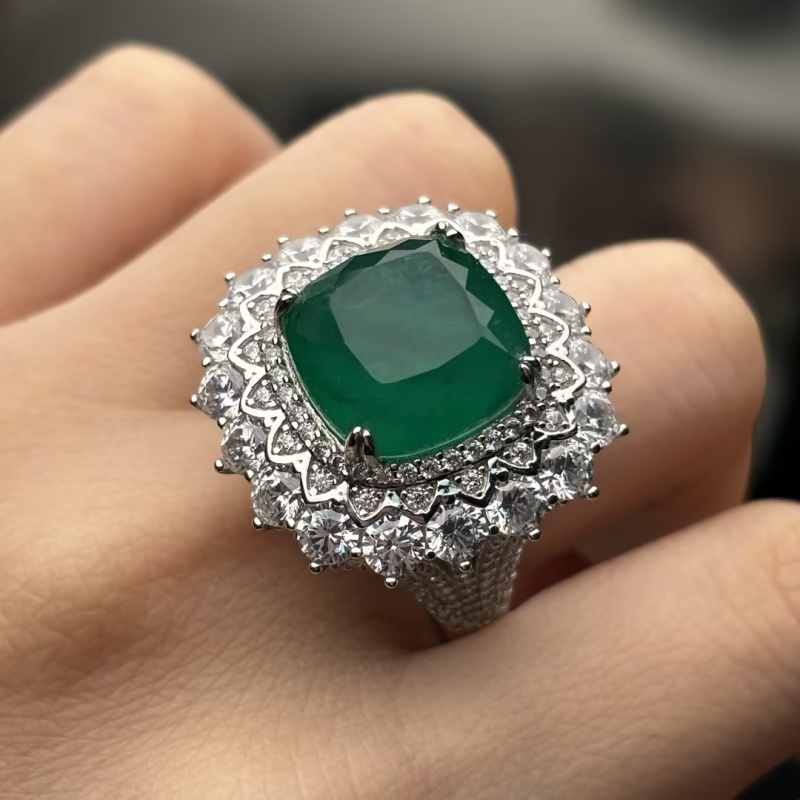 4.25ct Cushion Cut Green Sapphire Floral Design Engagement Ring