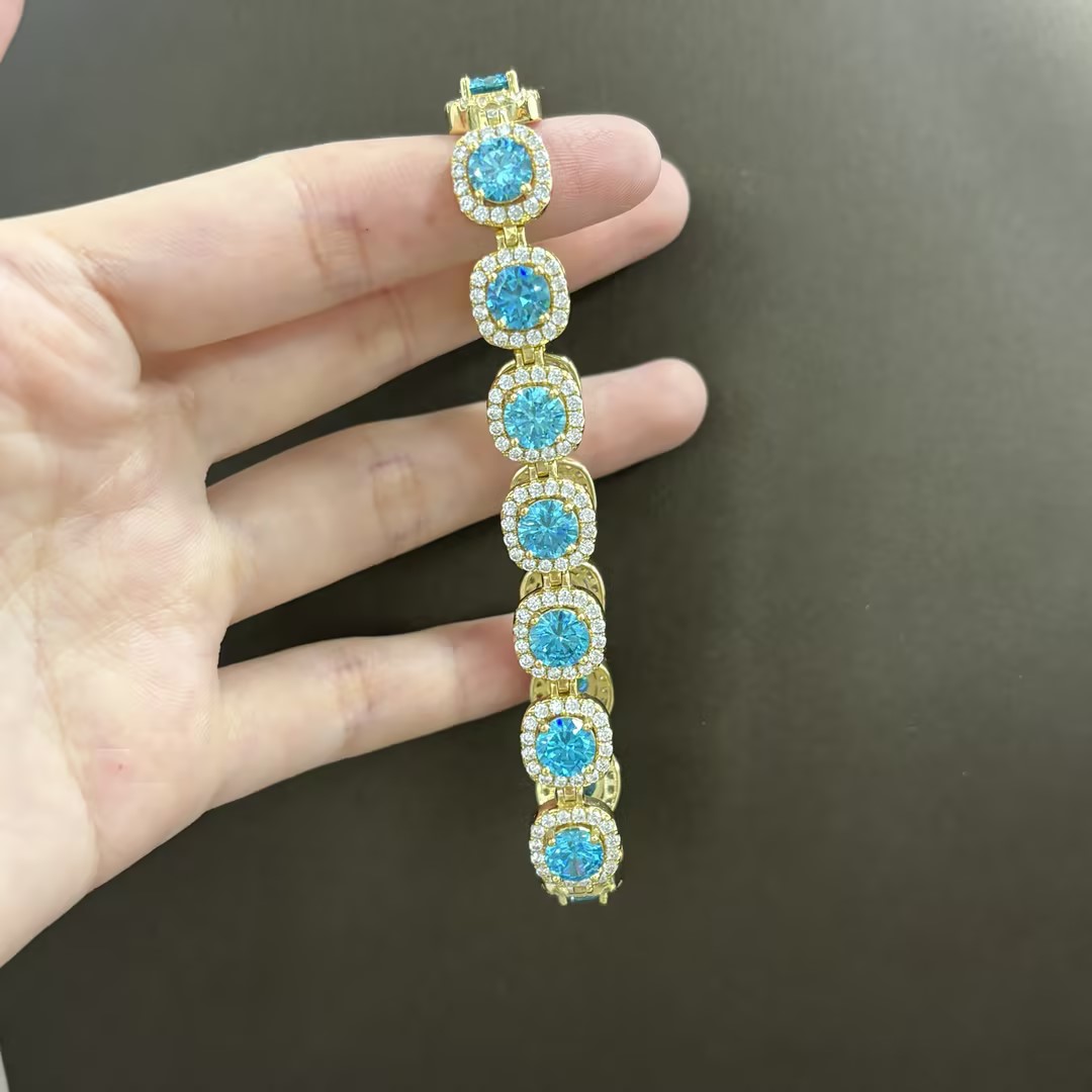 Fashion Halo  Aquamarine Sapphire Bracelet