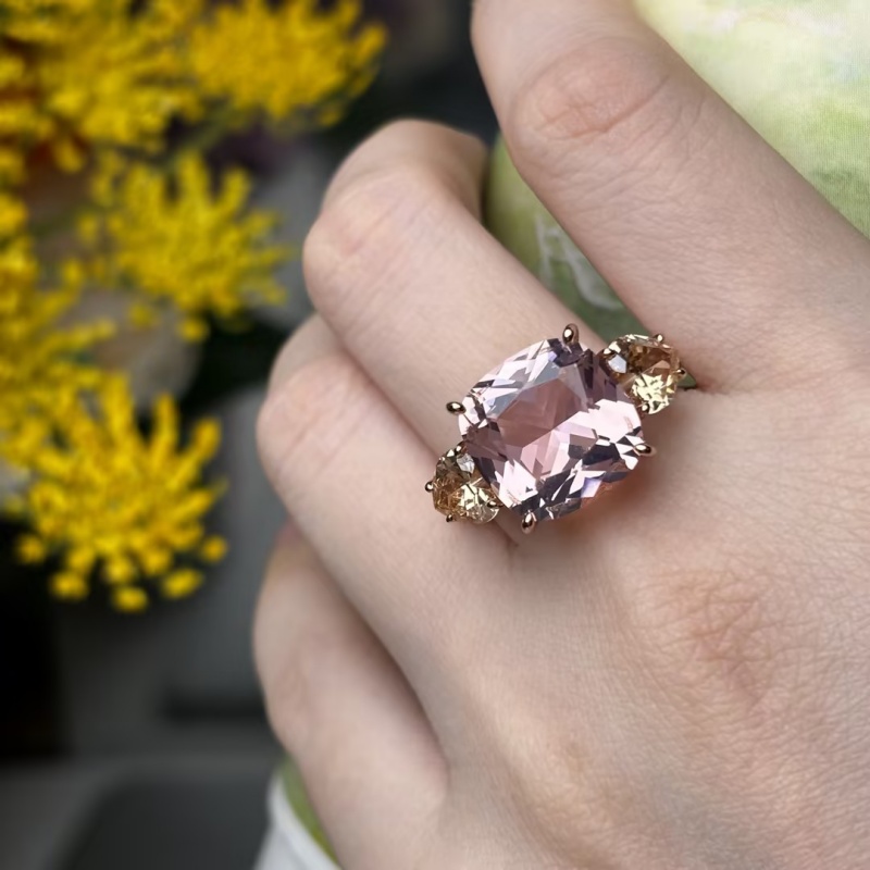 4ct Cushion Cut PInk Sapphire Three Stone Engagement Ring