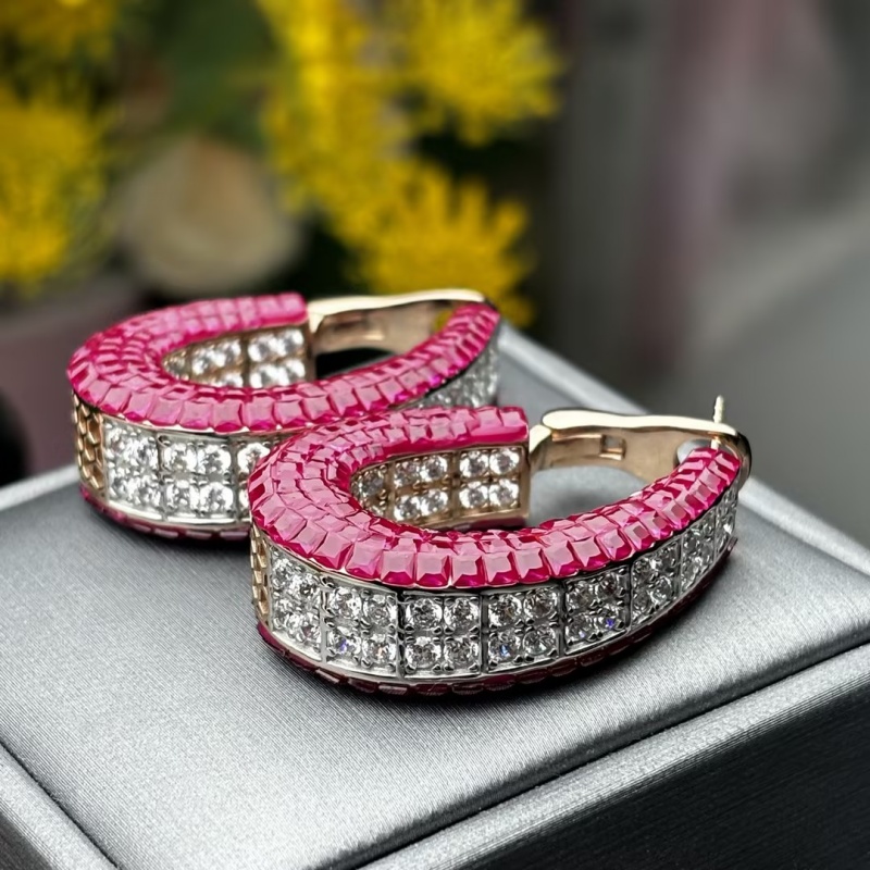 Invisible Princess Cut Ruby Sapphire Hoop Earrings