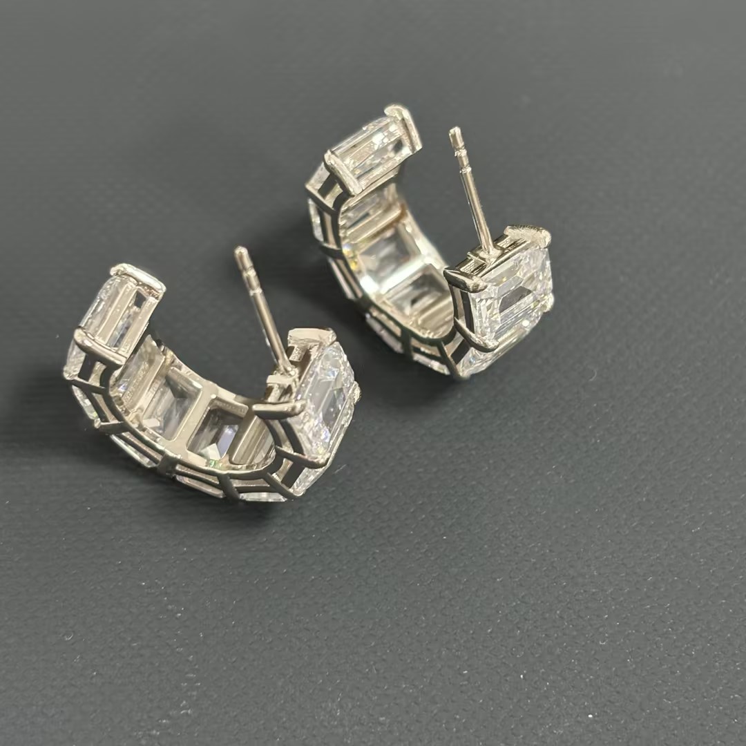 Emerald Cut White Sapphire Hoop Earrings