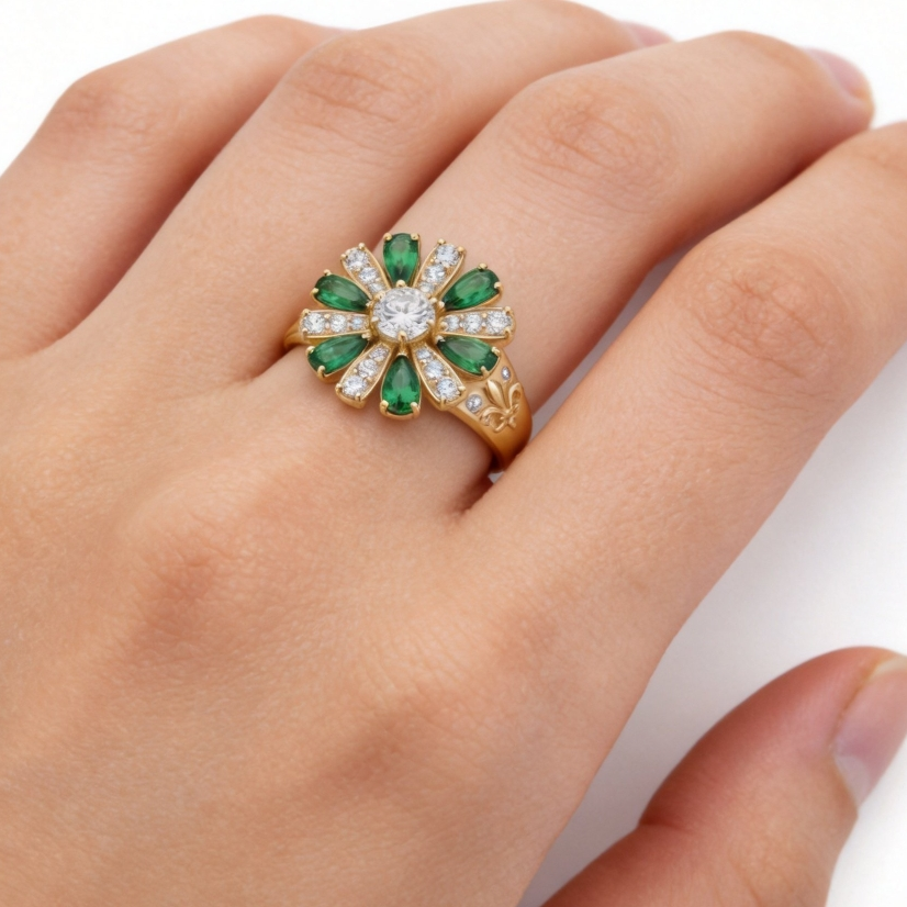 Original Design - Pear Cut Blue / Emerald / Aquamarine Sapphire Wedding Band