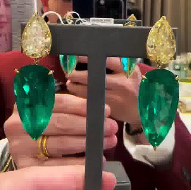 Pear Cut Emerald Sapphire Drop Earrings