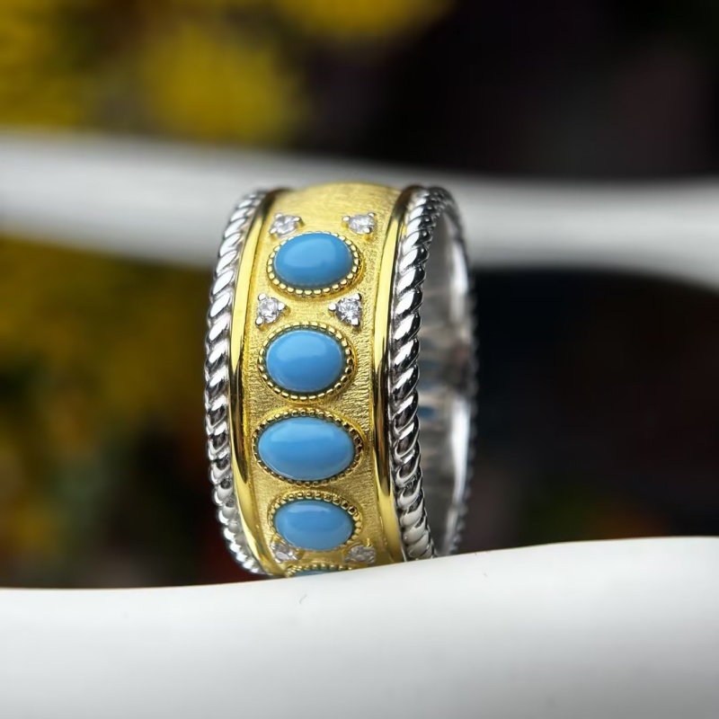 Original Design - Oval Cut Turquoise Wedding Band