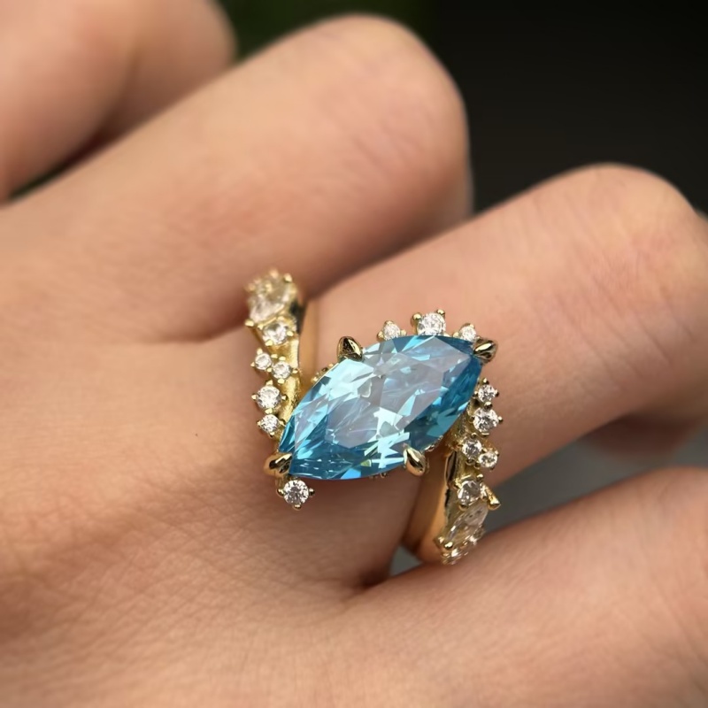 3ct Marquise Cut Fancy Aquamarine Sapphire Engagement Ring
