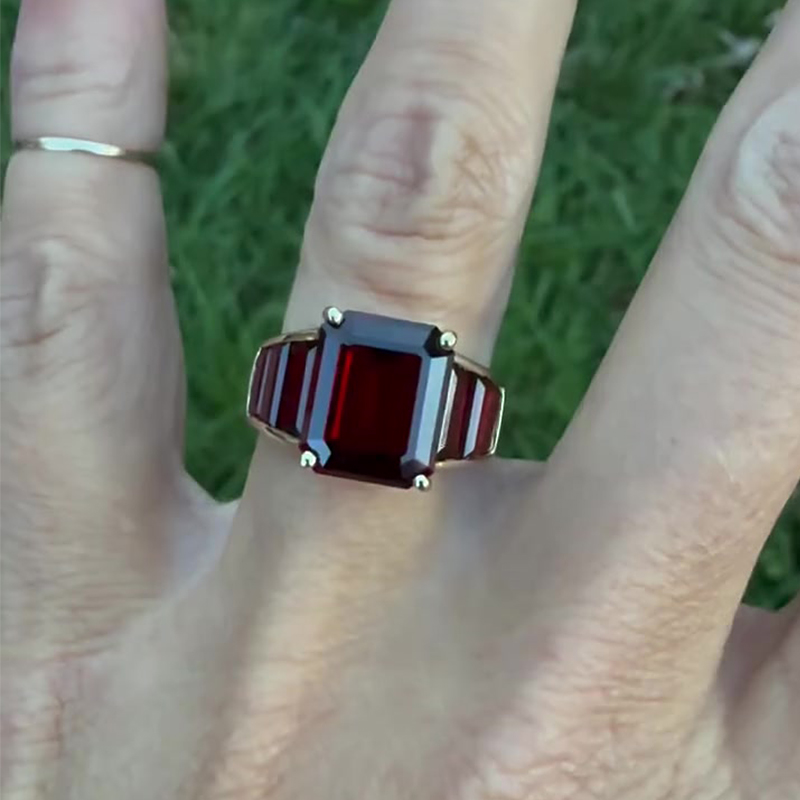 3.5ct Sleek Baguette Garnet & Red Sapphire Emerald Cut Ring