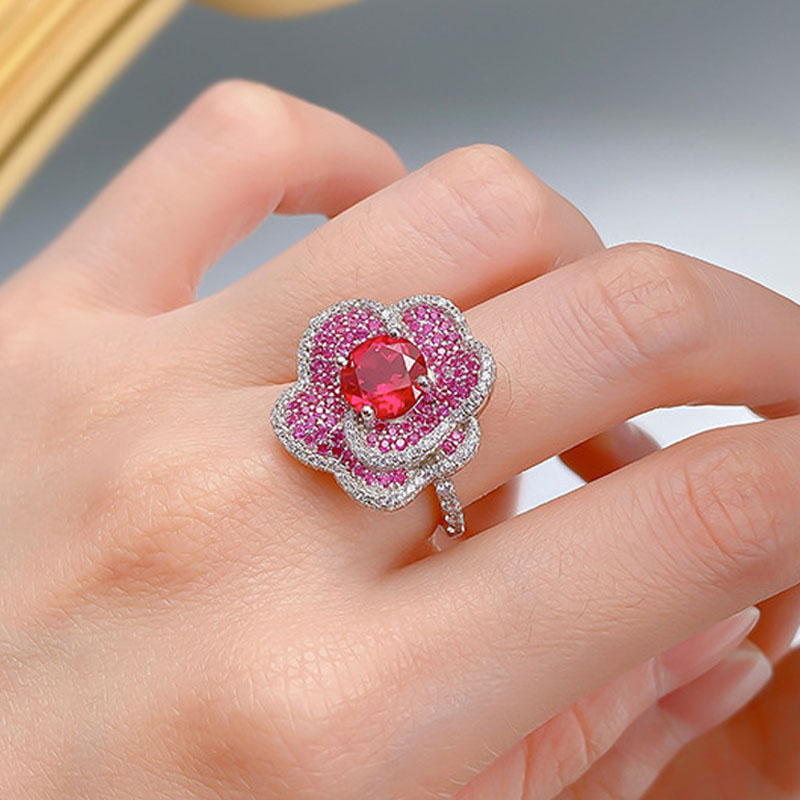 4ct Pave Setting Round Cut Rose Design Engagement Ring